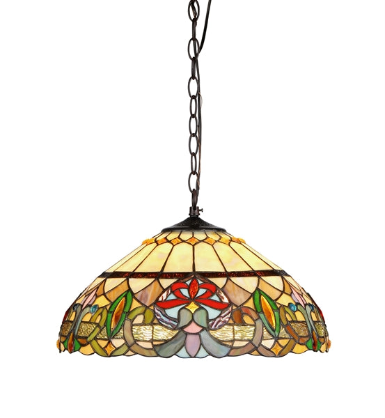 9.1" x 17.7" Victorian Floral Stained Glass 2-Light Ceiling Pendant