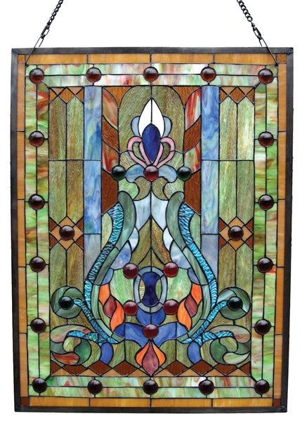 24" x 18" Victorian Stained Glass Window Panel