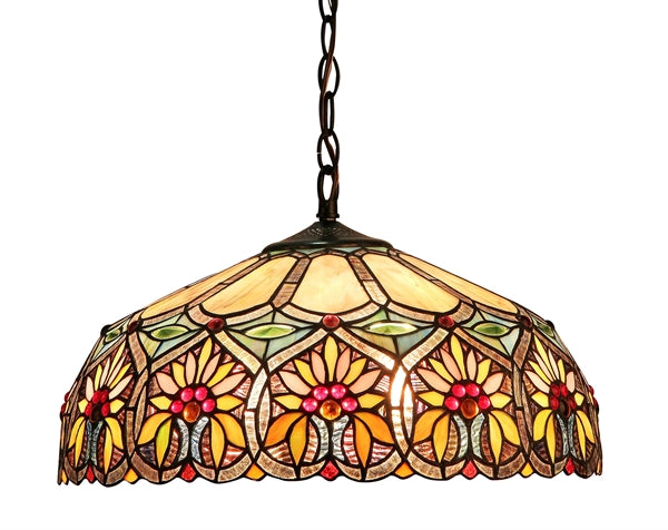 8.7" x 17.7" Sunflower Floral Stained Glass 2-Light Ceiling Pendant