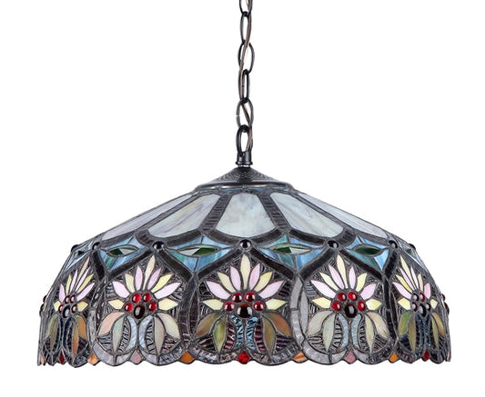 8.7" x 17.7" Sunflower Floral Stained Glass 2-Light Ceiling Pendant