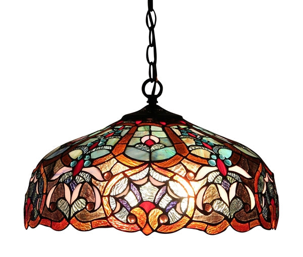 8.9" x 18" Victorian Floral Stained Glass 2-Light Ceiling Pendant – Multicolor