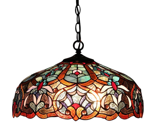 8.9" x 18" Victorian Floral Stained Glass 2-Light Ceiling Pendant – Multicolor