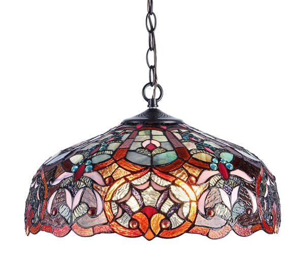 8.9" x 18" Victorian Floral Stained Glass 2-Light Ceiling Pendant – Multicolor