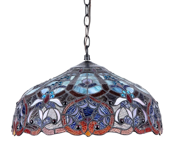 8.9" x 18" Victorian Floral Stained Glass 2-Light Ceiling Pendant – Multicolor