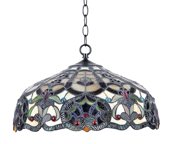 8.9" x 18" Victorian Floral Stained Glass 2-Light Ceiling Pendant – Ivory & Red