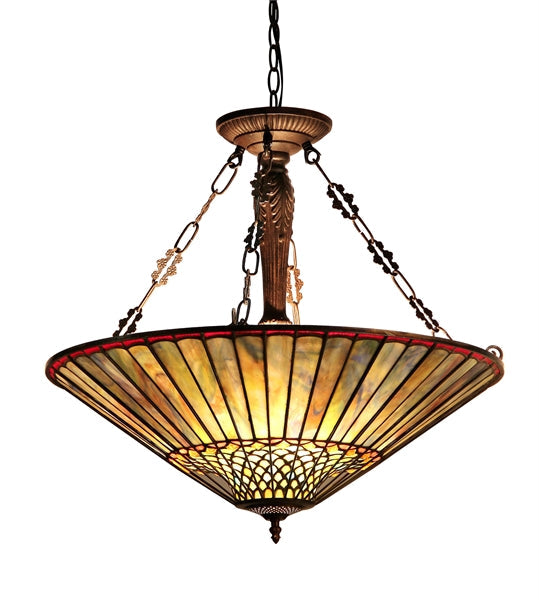 23.87" x 24.4" Geometric Stained Glass 3-Light Inverted Pendant