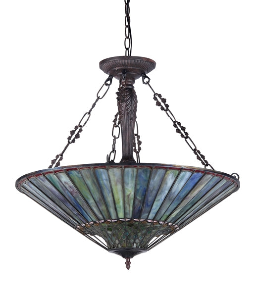 23.87" x 24.4" Geometric Stained Glass 3-Light Inverted Pendant