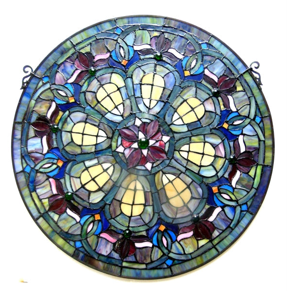 24" x 24" Baroque-Style Round Stained Glass Window Panel