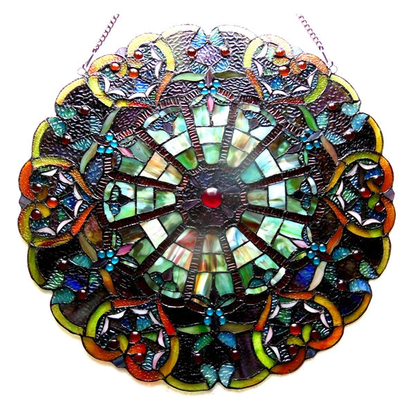 23" x 23" Victorian Round Stained Glass Window Panel