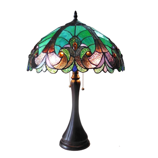 22" x 16" Green & Teal Victorian Stained Glass Table Lamp