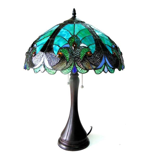 22" x 16" Green & Teal Victorian Stained Glass Table Lamp