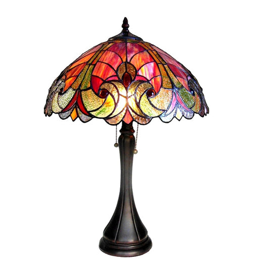 22" x 16" Red Victorian Stained Glass Table Lamp