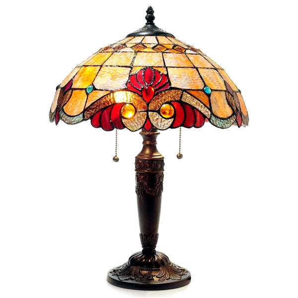 20.25" x 14.5" Amber Victorian Stained Glass Table Lamp