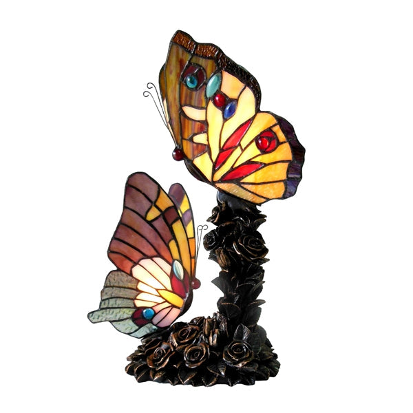 17" x 8.75" Butterfly Stained Glass Accent Table Lamp