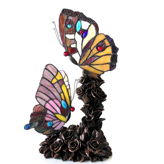 17" x 8.75" Butterfly Stained Glass Accent Table Lamp