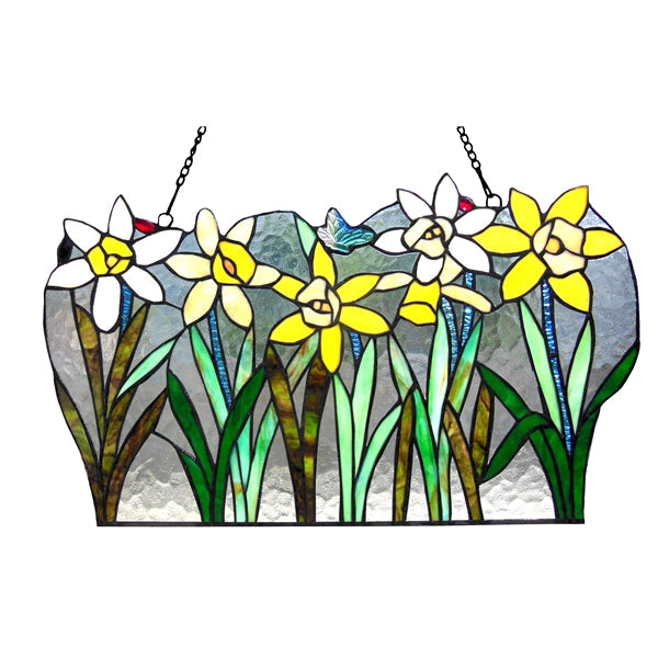 14" x 23" Yellow Floral Stained Glass Window Panel