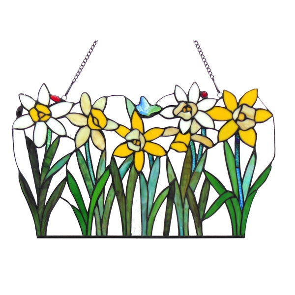 14" x 23" Yellow Floral Stained Glass Window Panel
