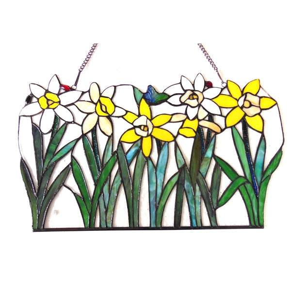 14" x 23" Yellow Floral Stained Glass Window Panel
