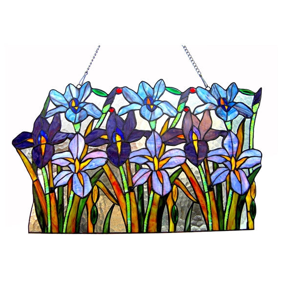 15" x 24" Iris Floral Stained Glass Window Panel