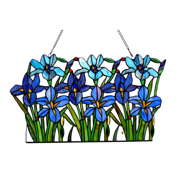 15" x 24" Iris Floral Stained Glass Window Panel