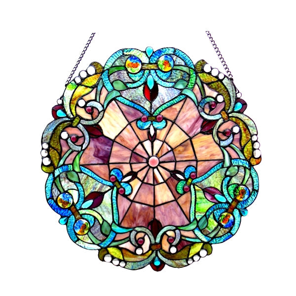 20" x 20" Victorian Floral Medallion Stained Glass Window Panel