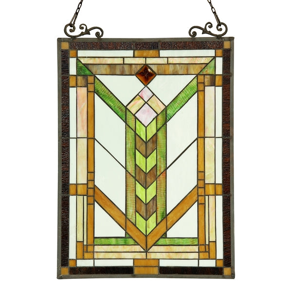 24.6" x 17.3" Mission-Style Geometric Stained Glass Window Panel