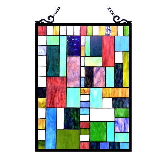 24" x 18" Art Deco Geometric Stained Glass Window Panel