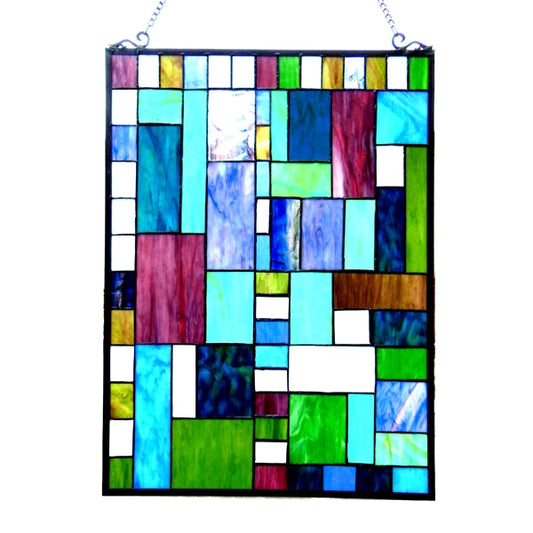 24" x 18" Art Deco Geometric Stained Glass Window Panel