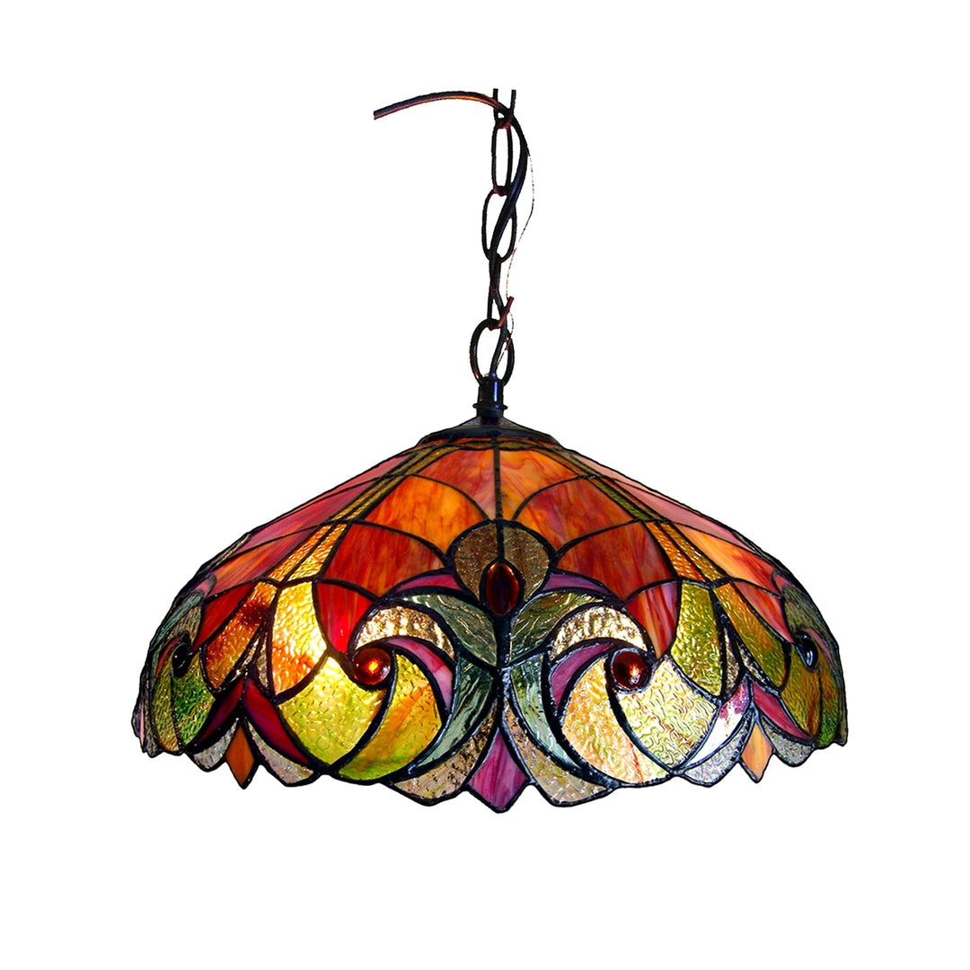 12" x 18" Victorian Stained Glass Ceiling Pendant – Red & Amber