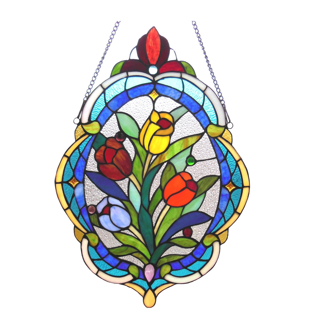Tulip Stained Glass Window Panel – 15.5 x 22.5 in.