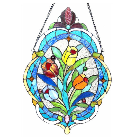 Tulip Stained Glass Window Panel – 15.5 x 22.5 in.
