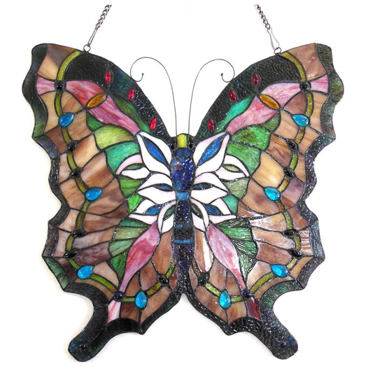 22.25" x 22.25" Butterfly Stained Glass Window Panel