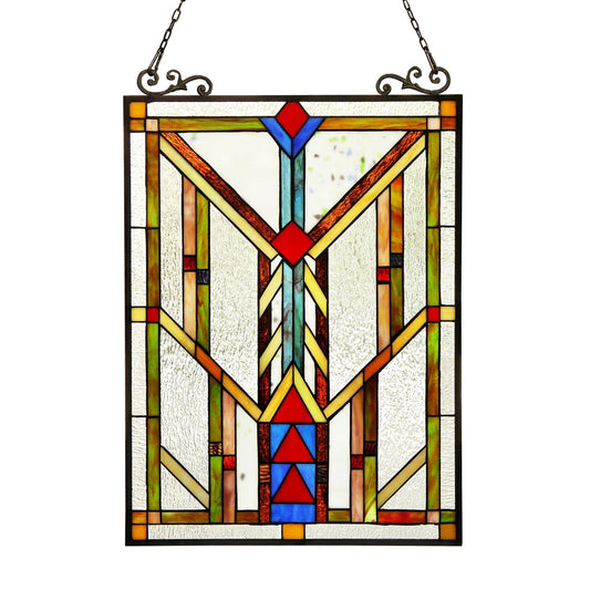 24.8" x 17.5" Mission-Style Geometric Stained Glass Window Panel