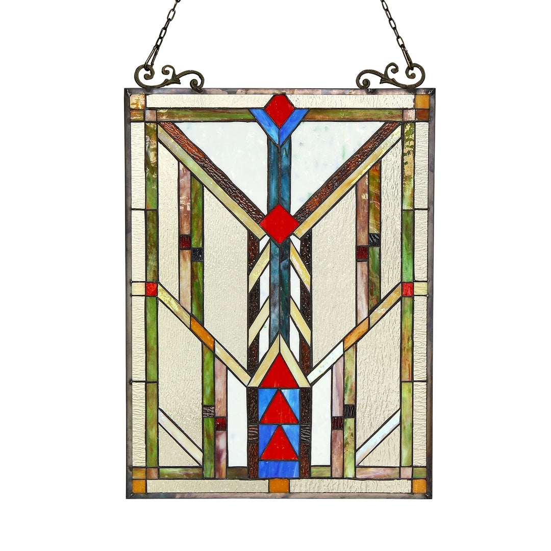 24.8" x 17.5" Mission-Style Geometric Stained Glass Window Panel