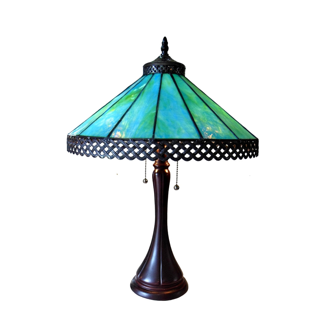 23" x 16" Turquoise Mission-Style Stained Glass Table Lamp