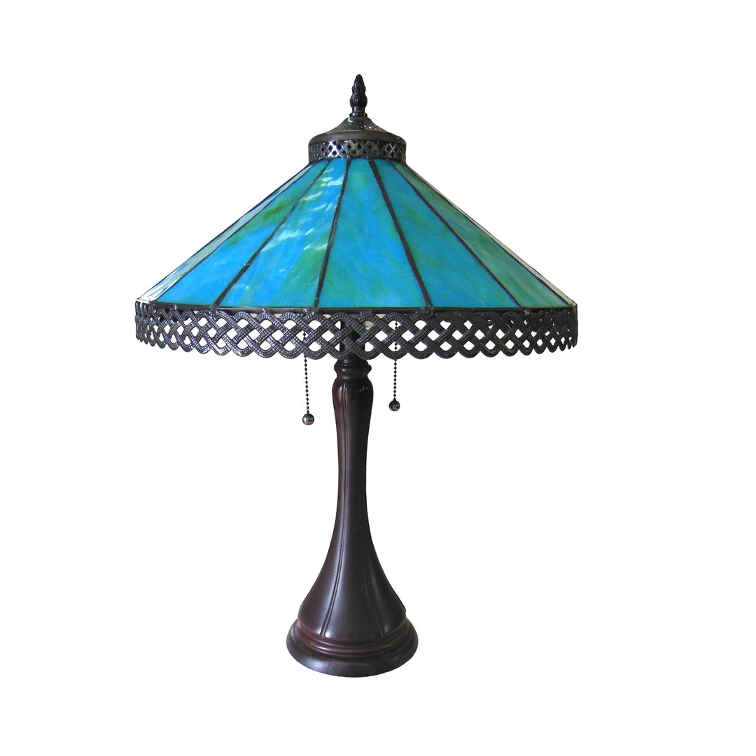 23" x 16" Turquoise Mission-Style Stained Glass Table Lamp