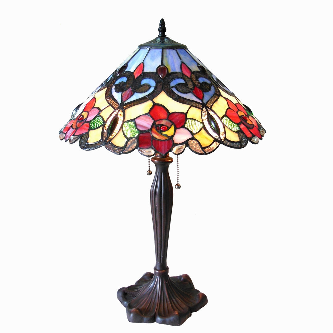 24" x 17" Victorian Rose Stained Glass Table Lamp