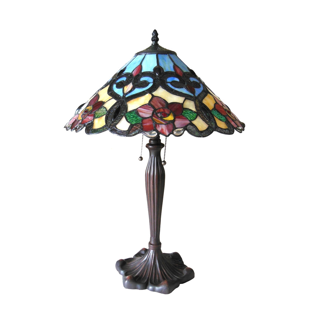 24" x 17" Victorian Rose Stained Glass Table Lamp