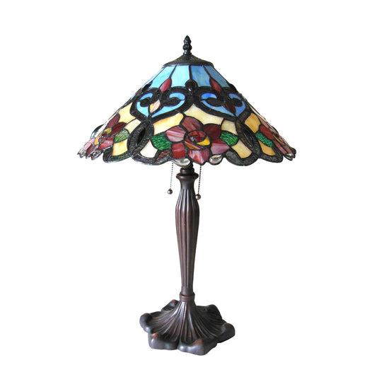 24" x 17" Victorian Rose Stained Glass Table Lamp
