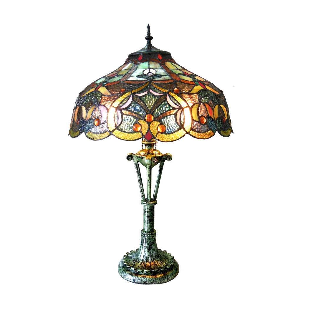 25" x 17" Victorian Geometric Stained Glass Table Lamp