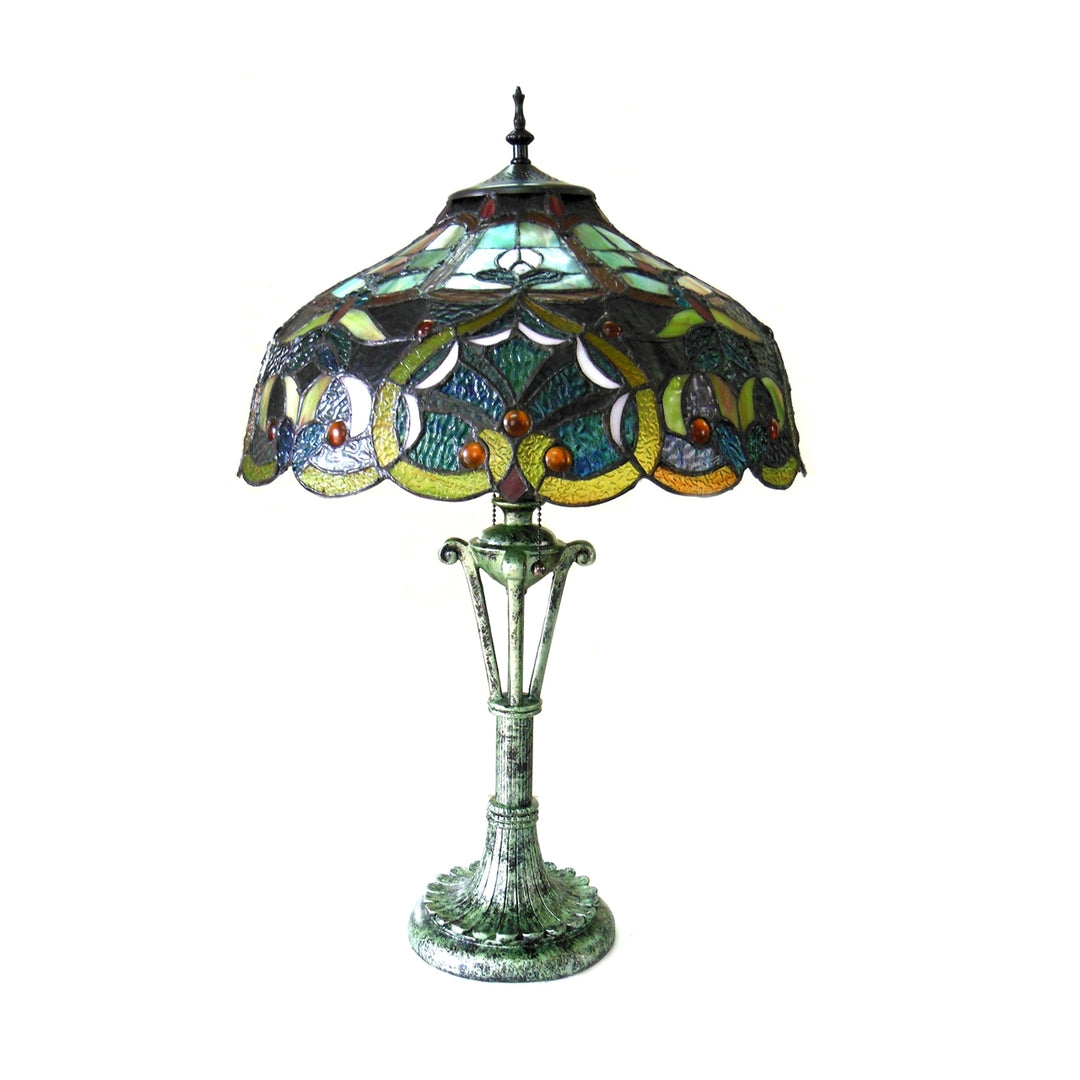 25" x 17" Victorian Geometric Stained Glass Table Lamp
