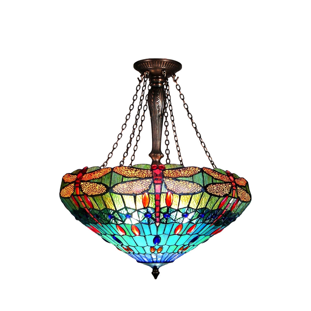 26" x 24" Dragonfly Stained Glass Inverted Ceiling Pendant