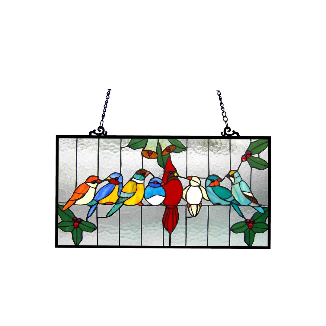 12.5" x 24.5" Colorful Birds Stained Glass Window Panel