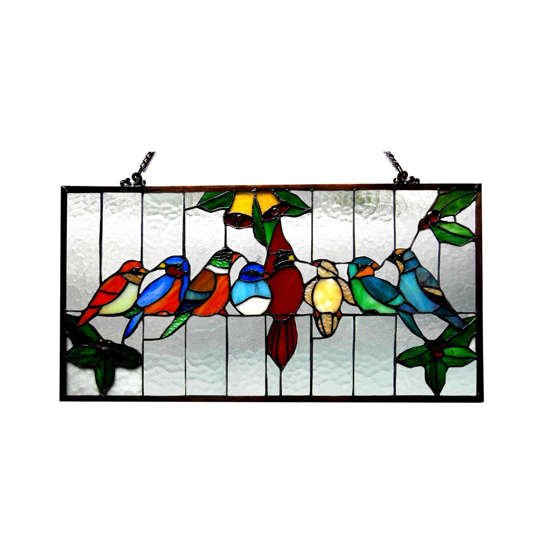 12.5" x 24.5" Colorful Birds Stained Glass Window Panel