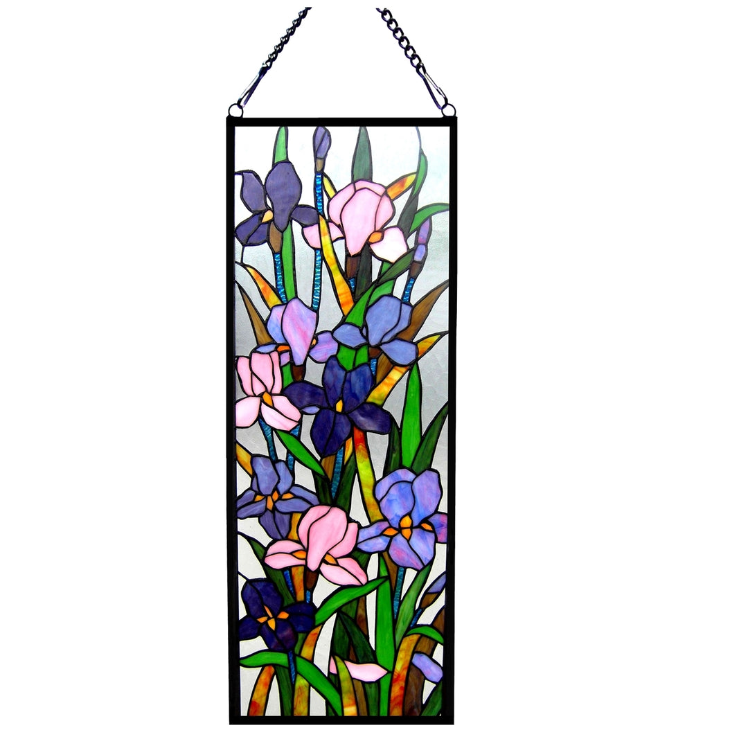 31.5" x 11.5" Iris Floral Stained Glass Window Panel