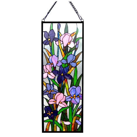 31.5" x 11.5" Iris Floral Stained Glass Window Panel