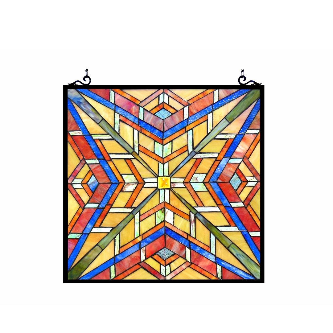 24" x 24" Mission-Style Geometric Stained Glass Window Panel