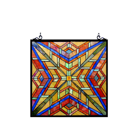 24" x 24" Mission-Style Geometric Stained Glass Window Panel