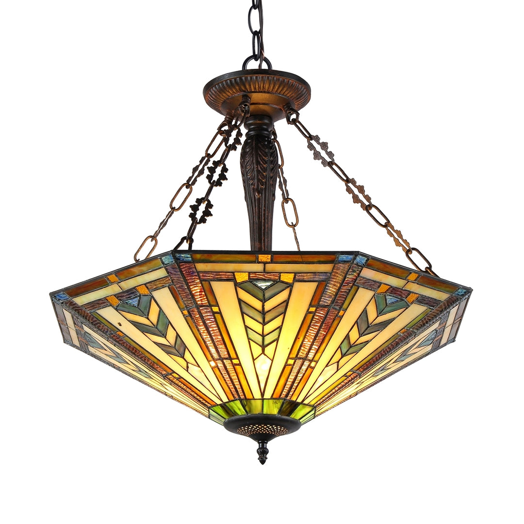 23.15" x 24.6" Mission-Style Geometric Stained Glass 3-Light Inverted Pendant