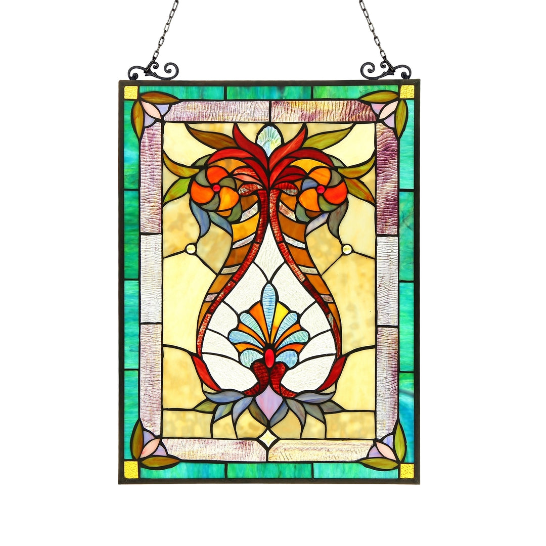 24.6" x 17.5" Victorian Floral Stained Glass Window Panel